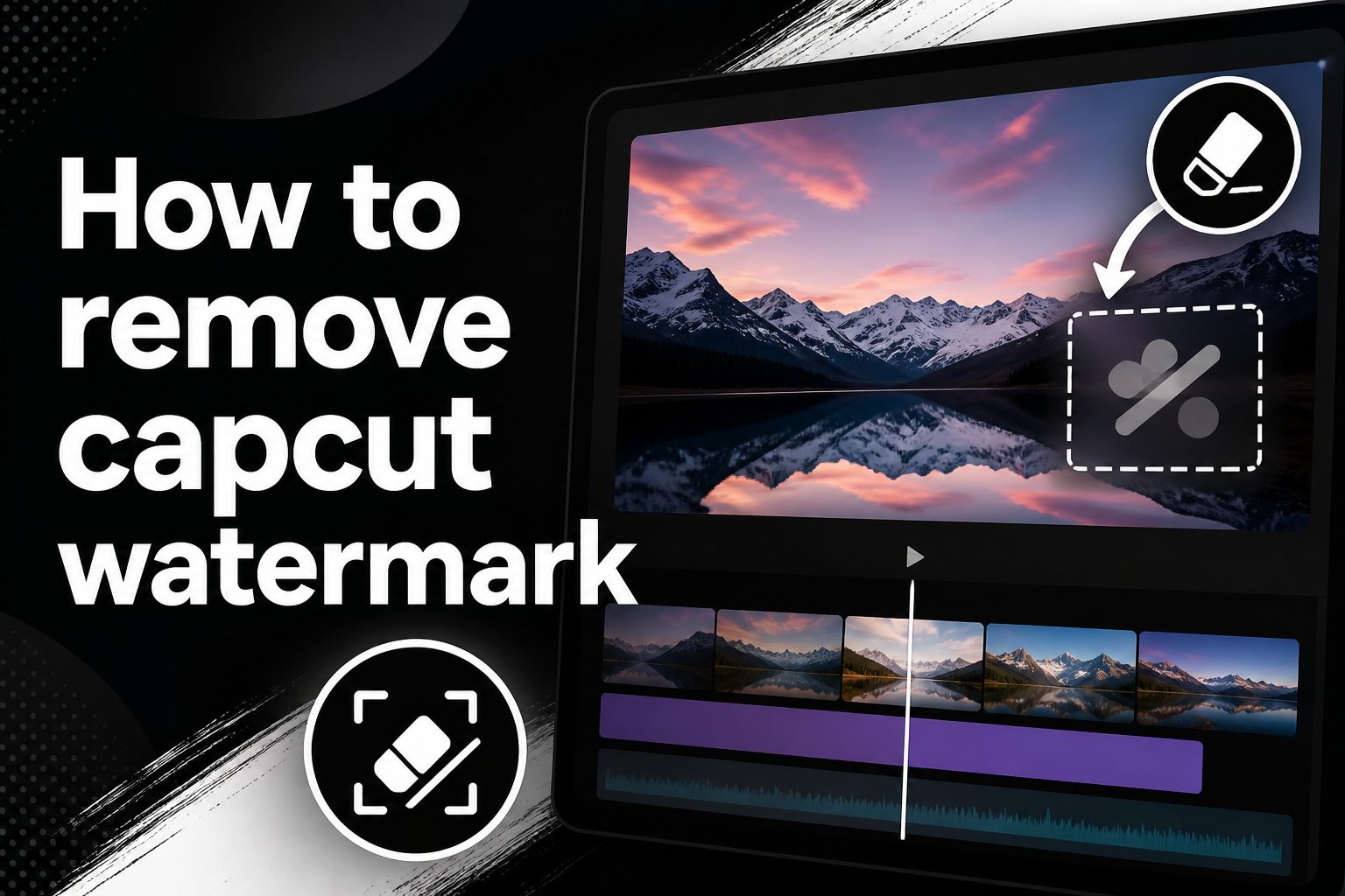 Person editing a video on a laptop with a CapCut watermark removal tutorial on screen